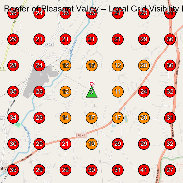Roofer of Pleasant Valley GeoGrid visibility map for Appliance Repair Service in None